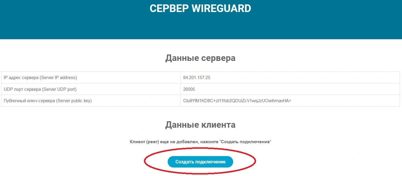 WireGuard клиент настройка на сервере VPNKI