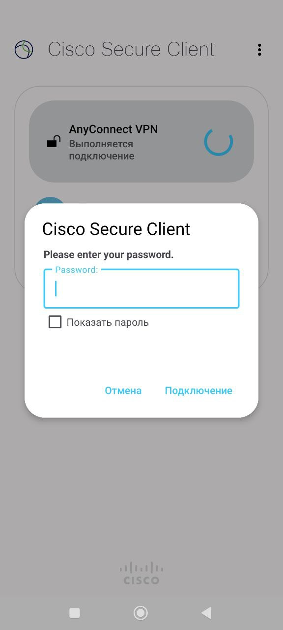 cisco anyconnect enter pass