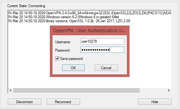 Подклчение OpenVPN соединение на Windows