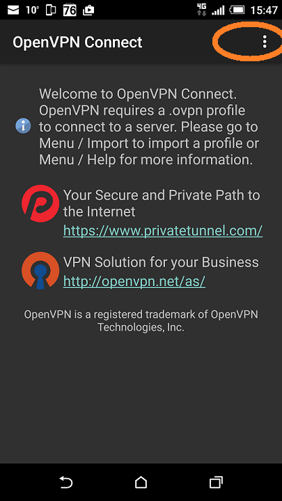 Настройка Android VPN туннель OpenVPN соединение шаг 2