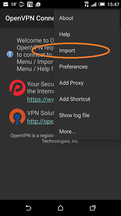 Настройка Android VPN туннель OpenVPN соединение шаг 3